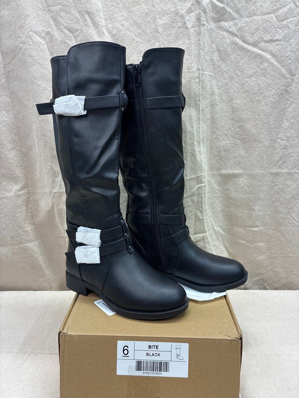 Journee Collection Bite Stacked Heel Riding Boot Black Womens Size 6
